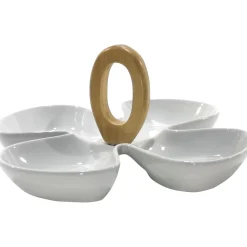 Antipastiera bianca con manico in bamboo