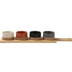 Antipastiera con 4 Ciotole in Ceramica e Base in Bamboo Linea Terranostra 40x9,5 cm