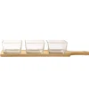 Antipastiera con 3 Ciotole in Vetro e Base in Bamboo Linea Azulejos 40x10 cm