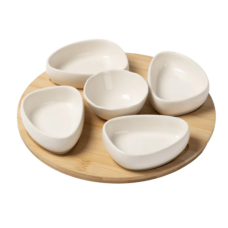 Antipastiera in Bamboo con Ciotole in New Bone China Linea Natura diametro 27 cm