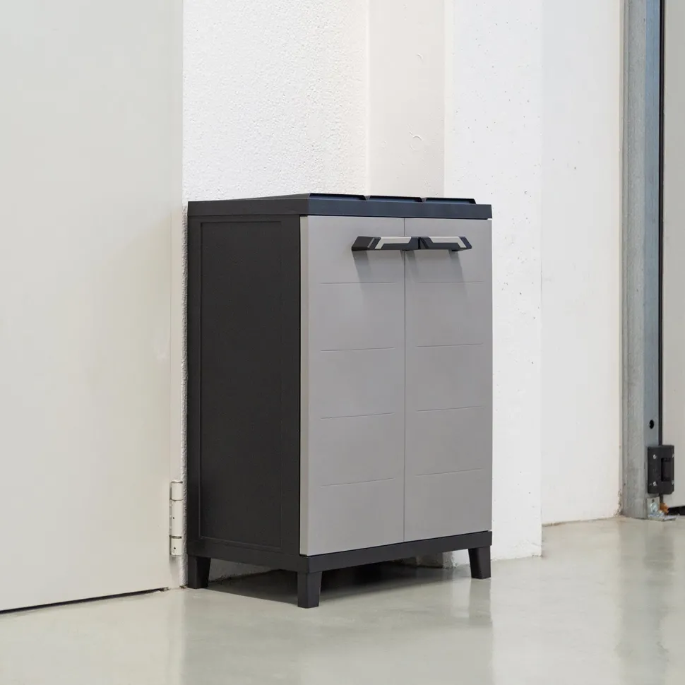 Armadio per raccolta differenziata Prime 3 Scomparti Antracite Scuro/Grigio Tortora h88x66x40 cm
