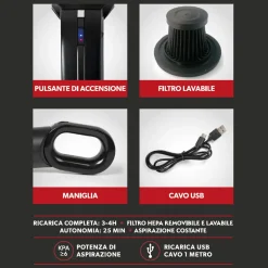 Aspirapolvere Portatile Senza Fili 2in1 Rapid Dust Cordless serie 720S 60 Watt