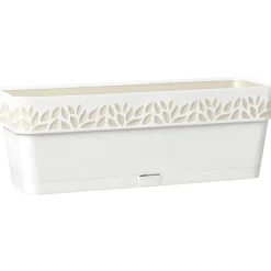 Balconetta decorata Cloe in plastica bianca con riserva d'acqua