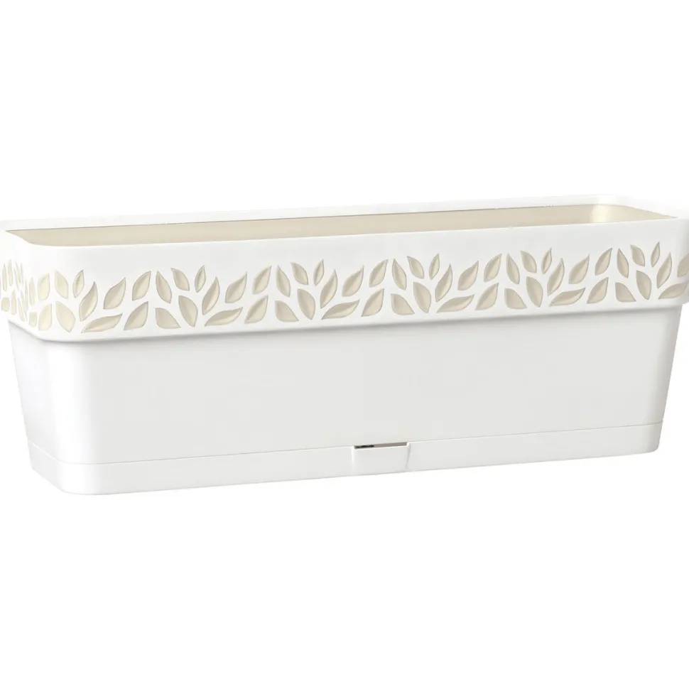 Balconetta decorata Cloe in plastica bianca con riserva d'acqua