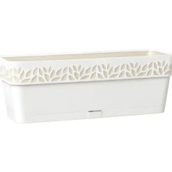 Balconetta decorata Cloe in plastica bianca con riserva d'acqua