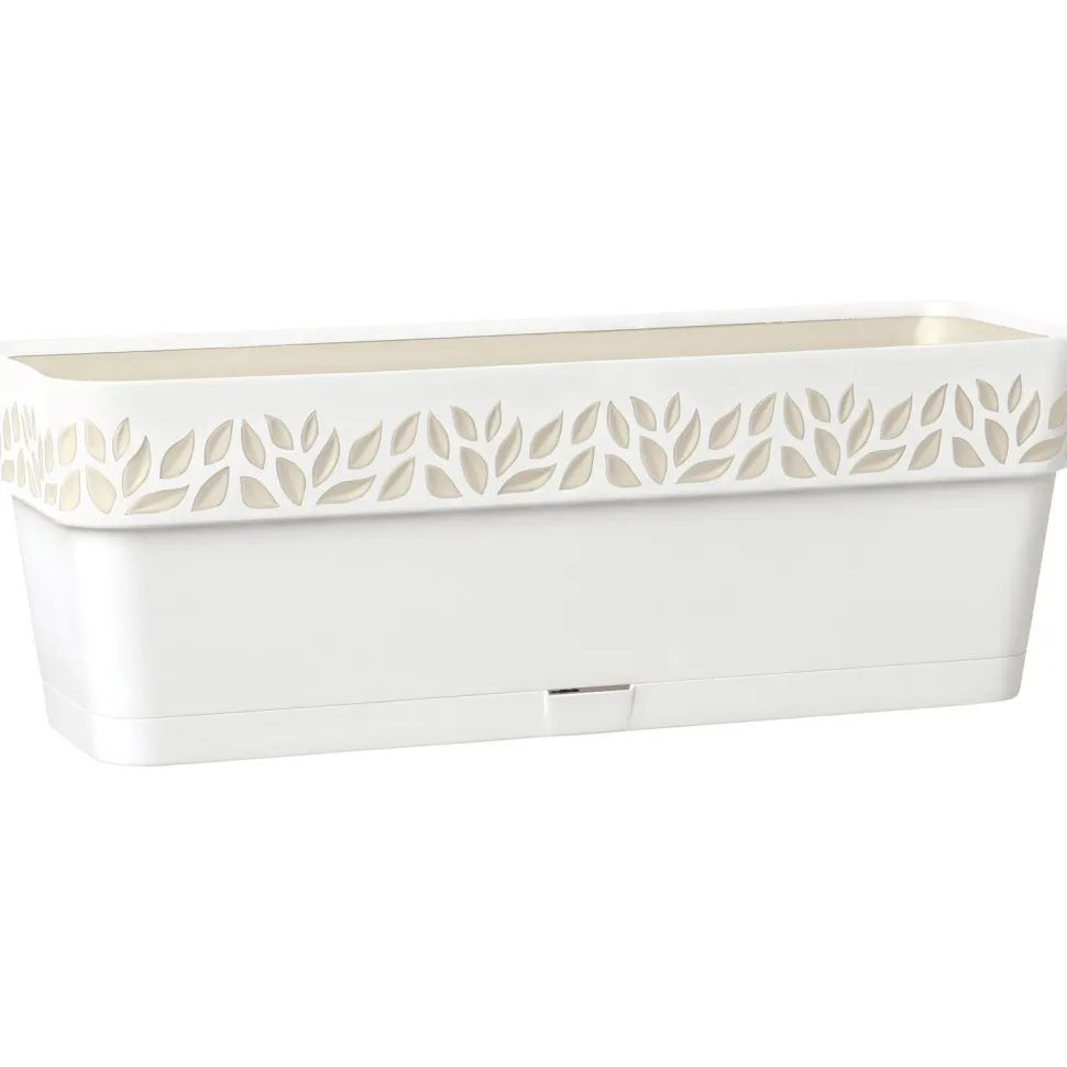 Balconetta decorata Cloe in plastica bianca con riserva d'acqua