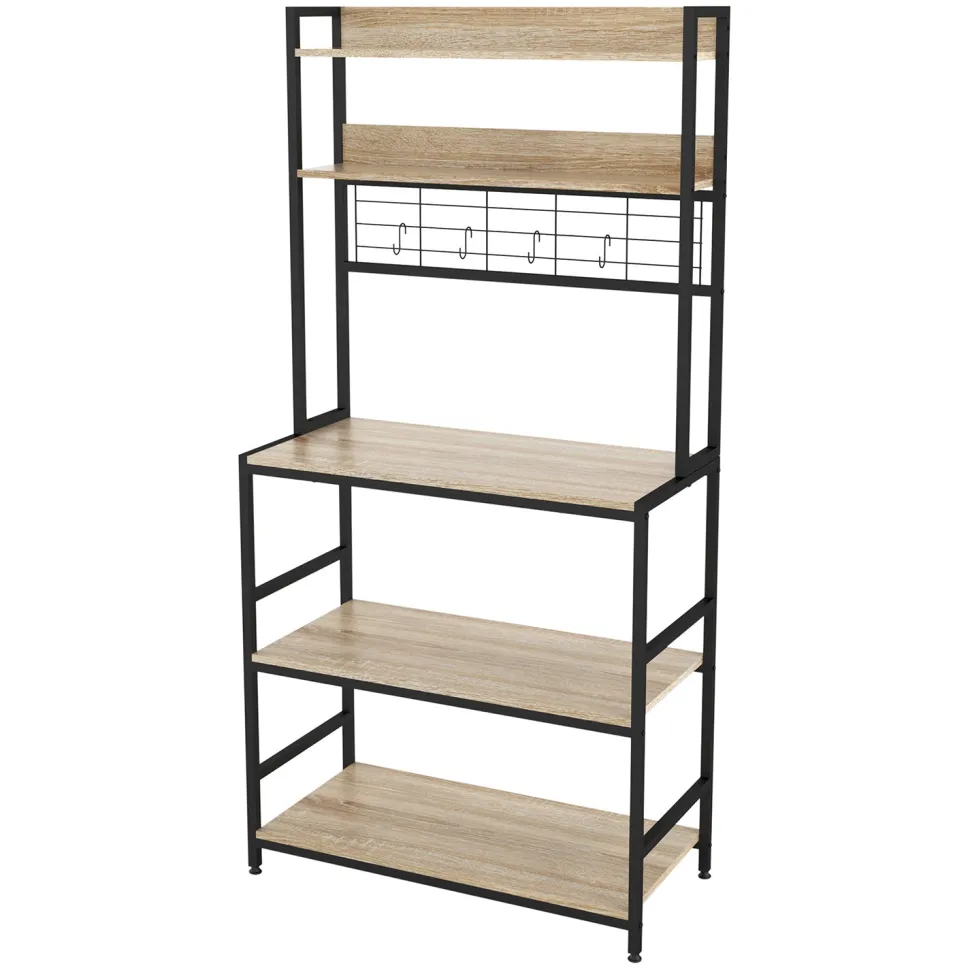 Banco cucina 3 ripiani e 2 mensole in legno truciolare e metallo nero Linea Hamilton