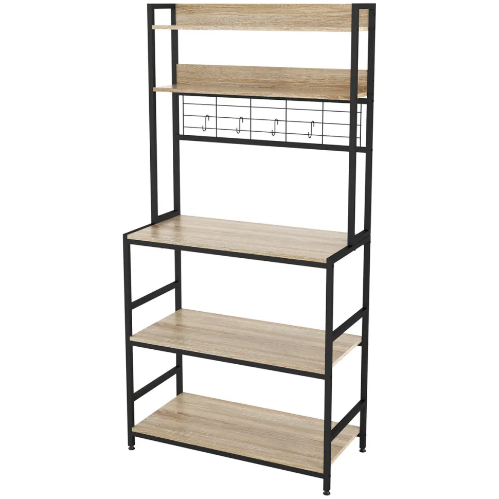 Banco cucina 3 ripiani e 2 mensole in legno truciolare e metallo nero Linea Hamilton
