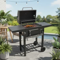 Barbecue a Carbone con Coperchio e Termometro Integrato