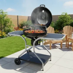 Barbecue a Carbone con Coperchio Smaltato e Griglie in Acciaio Cromato