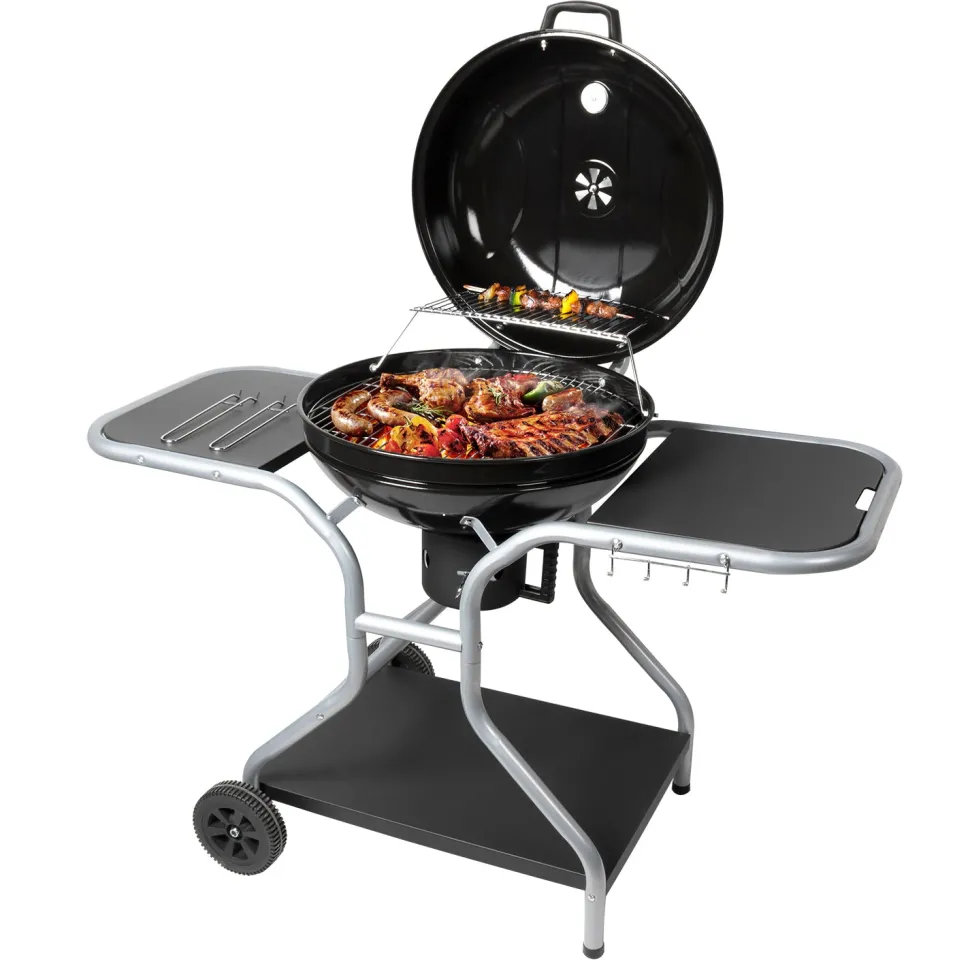 Barbecue a Carbone con Coperchio Smaltato e Griglie in Acciaio Cromato