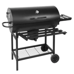 Barbecue a Carbone con Griglie in Acciaio Inox e Coperchio con Ruote e Termometro