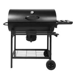 Barbecue a Carbone con Griglie in Acciaio Inox e Coperchio con Ruote e Termometro