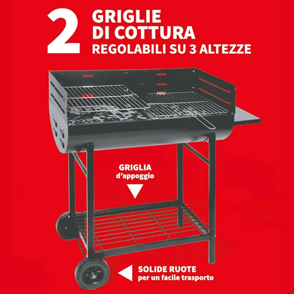 Barbecue con griglie in metallo cromato
