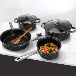 Batteria di Pentole Black Antiaderenti Marmorizzate 7 Pezzi