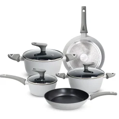 Batteria di Pentole e Padelle 8 Pezzi Effetto Pietra in Alluminio Forgiato Grey