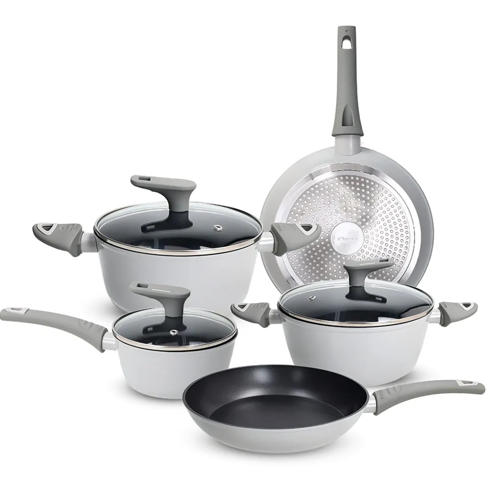 Batteria di Pentole e Padelle 8 Pezzi Effetto Pietra in Alluminio Forgiato Grey