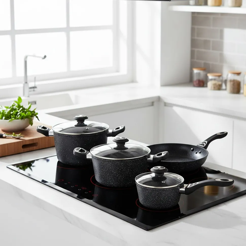 Batteria di Pentole 10 pezzi Effetto Pietra in Alluminio Pressofuso CookStone