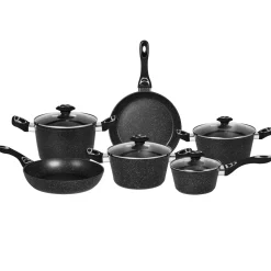Batteria di Pentole 10 pezzi Effetto Pietra in Alluminio Pressofuso CookStone