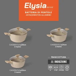 Batteria di Pentole 6 pezzi in Alluminio Elysia Beige