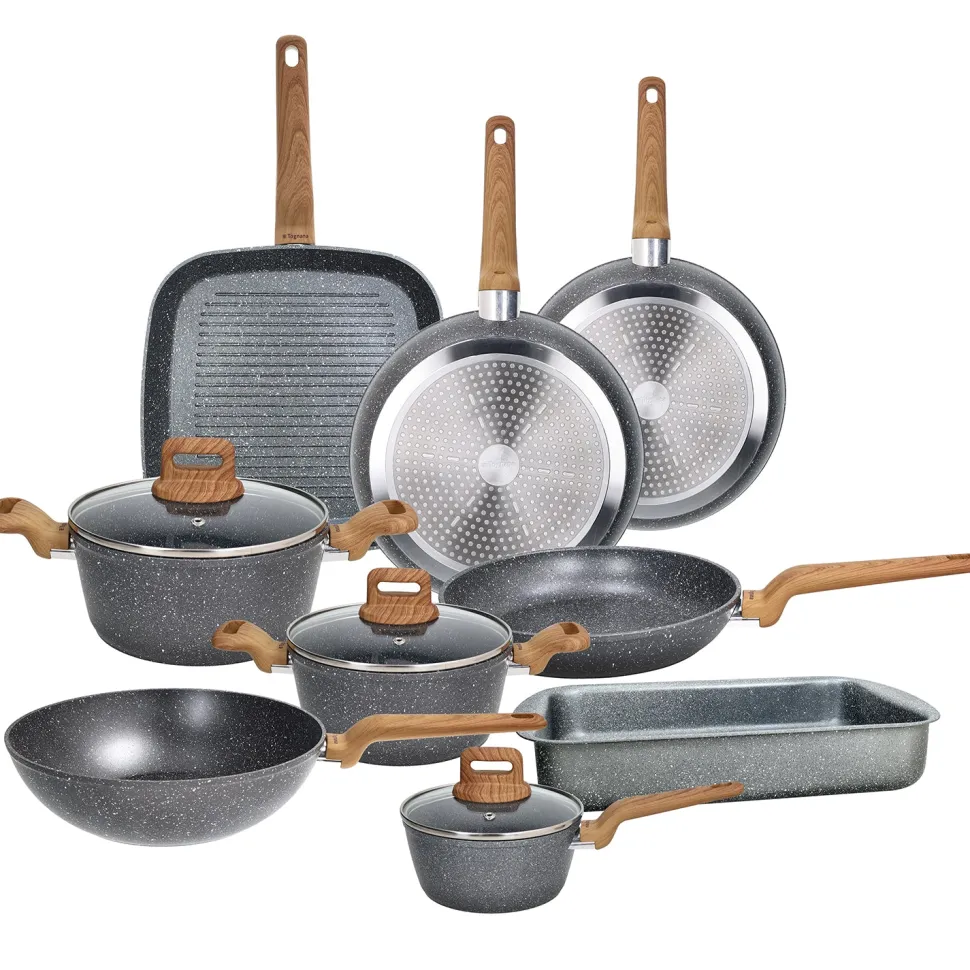 Batteria di Pentole 12 pezzi in alluminio Grigio Linea Wild Stone