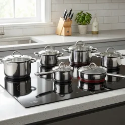 Batteria di Pentole 12 Pezzi Sublime in Acciaio con Coperchi in Vetro