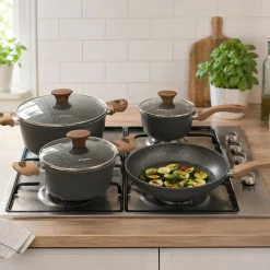 Batteria Pentole e Padelle 8 Pezzi in Alluminio Grigio Linea Great Stone