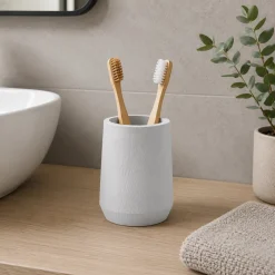 Bicchiere Porta Spazzolini Effetto Legno Bianco