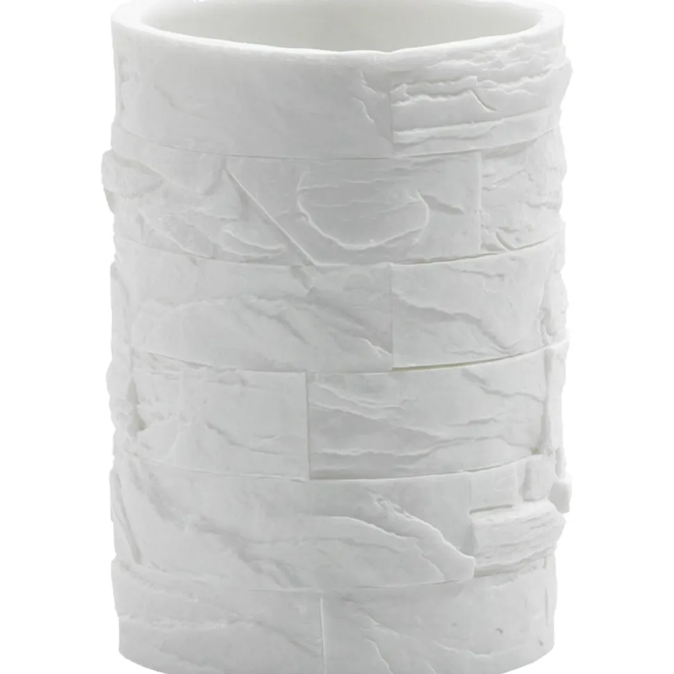 Bicchiere Porta Spazzolini Effetto Pietra Bianco