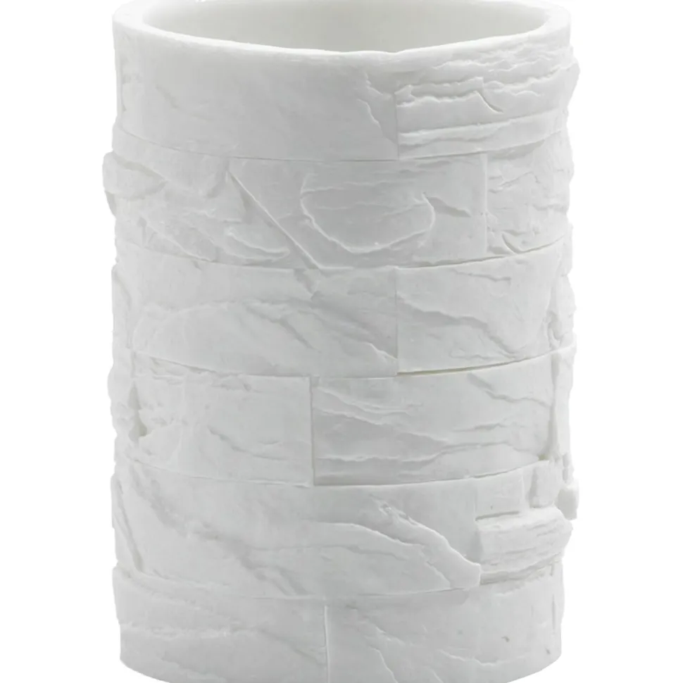 Bicchiere Porta Spazzolini Effetto Pietra Bianco