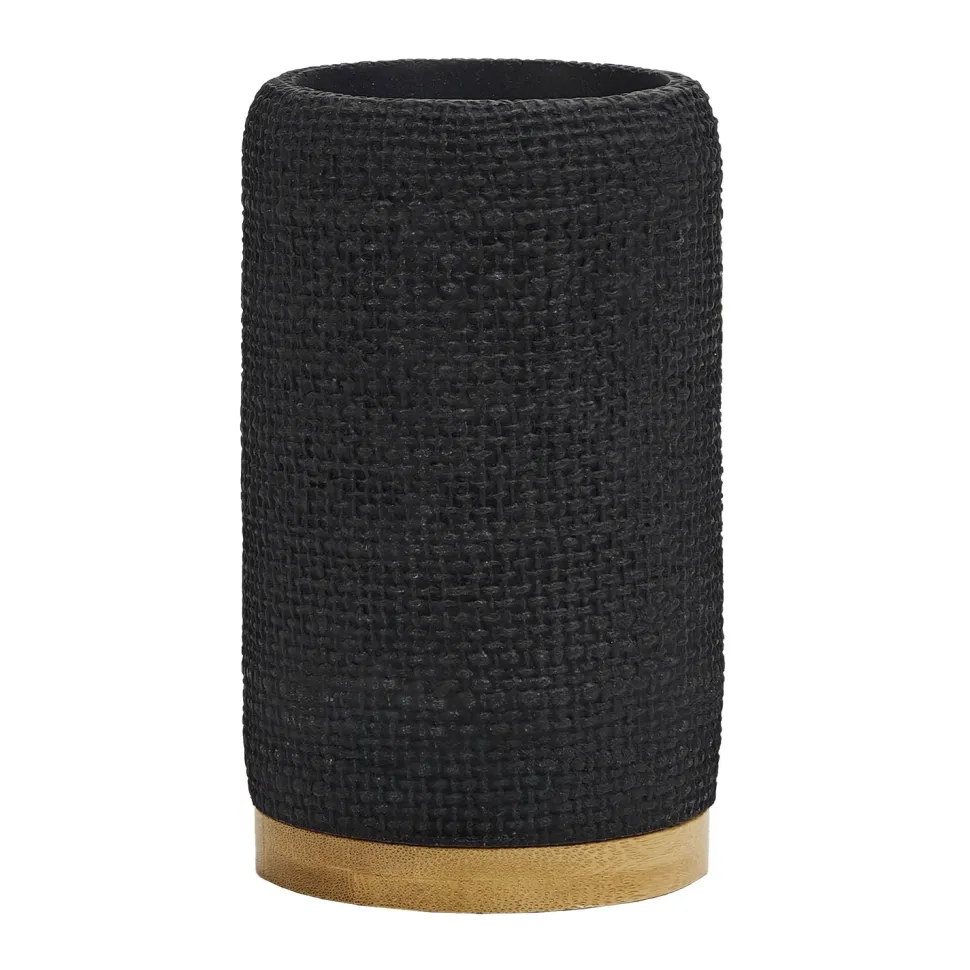 Bicchiere Porta Spazzolini in Poliresina Nero e Bamboo