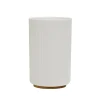 Bicchiere Porta Spazzolini in Polipropilene Bianco Rigato e Bamboo