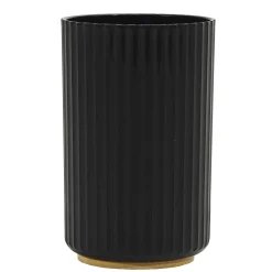 Bicchiere Porta Spazzolini in Polipropilene Nero Rigato e Bamboo