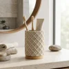 Bicchiere Porta Spazzolini in Poliresina Beige e Bamboo