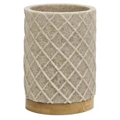 Bicchiere Porta Spazzolini in Poliresina Beige e Bamboo