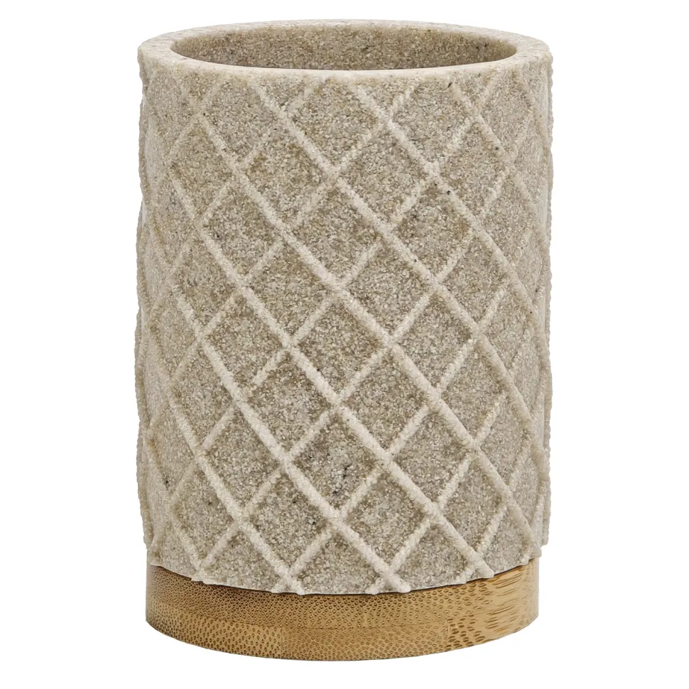 Bicchiere Porta Spazzolini in Poliresina Beige e Bamboo