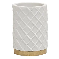Bicchiere Porta Spazzolini in Poliresina Bianco e Bamboo