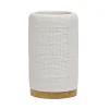 Bicchiere Porta Spazzolini in Poliresina Bianco e Bamboo