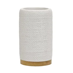 Bicchiere Porta Spazzolini in Poliresina Bianco e Bamboo