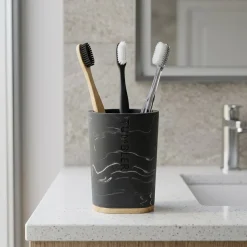Bicchiere Porta Spazzolini in Poliresina Nero Effetto Marmo
