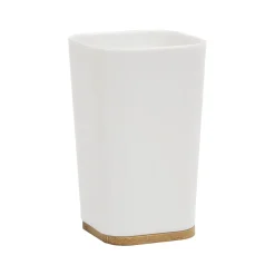 Bicchiere Porta Spazzolini in Polistirene Bianco e Bamboo