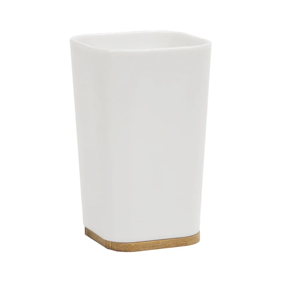 Bicchiere Porta Spazzolini in Polistirene Bianco e Bamboo