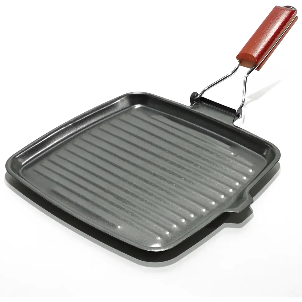 Bistecchiera Antiaderente in acciaio al carbonio con manico pieghevole 25x25 cm