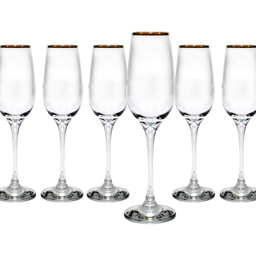 Calici flute in vetro Amber Golden bordo oro 20 cl