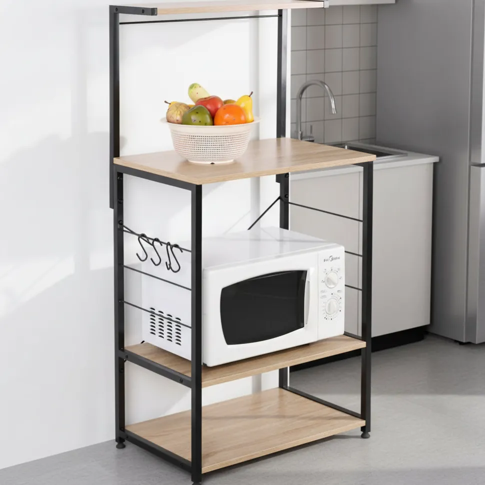 Carrello cucina 3 ripiani e mensola in legno truciolare e metallo bianco Linea Hamilton