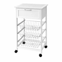 Carrello da Cucina Bianco con Cassetto e 3 Cestelli Estraibili