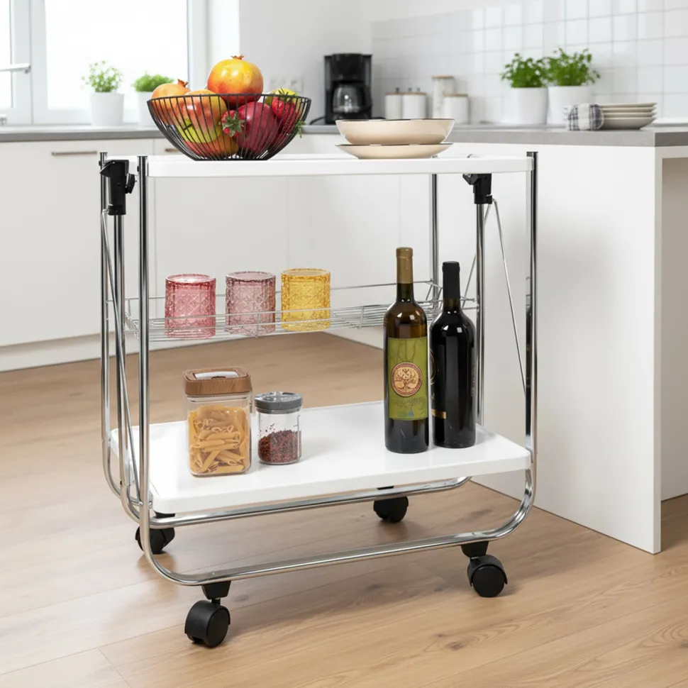 Carrello da Cucina Pieghevole Salvaspazio in metallo Bianco Karry&Go