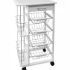 Carrello da Cucina Wood Cart White con Cassetto e Cestelli