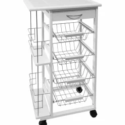 Carrello da Cucina Wood Cart White con Cassetto e Cestelli