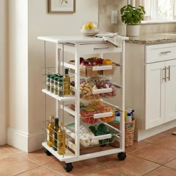 Carrello da Cucina Wood Cart White con Cassetto e Cestelli